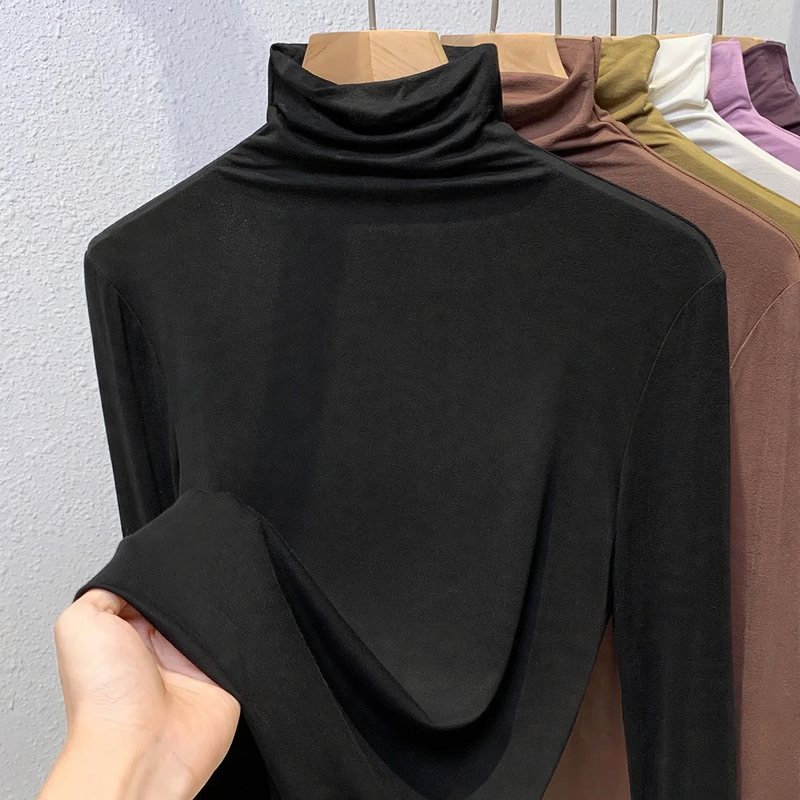 Ladies long sleeve shirt with stand-up collar and ribbed texture