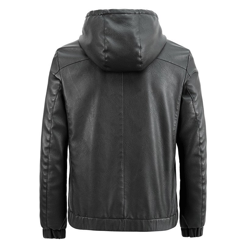 Men's Faux Leather Hooded Jacket with Thermal Lining and Reduced Pilot Cut Chichicherry