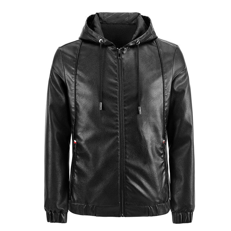 Men's Faux Leather Hooded Jacket with Thermal Lining and Reduced Pilot Cut Chichicherry