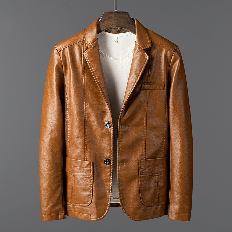 Men's leather look blazer jacket in blazer cut with lapel collar and patch pockets Chichicherry