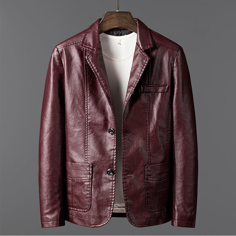 Men's leather look blazer jacket in blazer cut with lapel collar and patch pockets Chichicherry