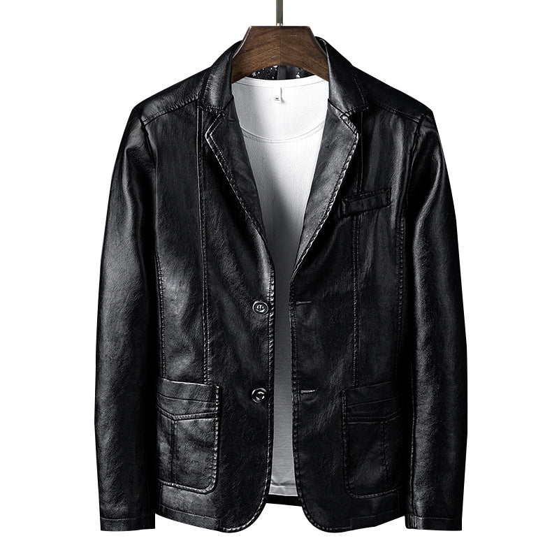 Men's leather look blazer jacket in blazer cut with lapel collar and patch pockets Chichicherry