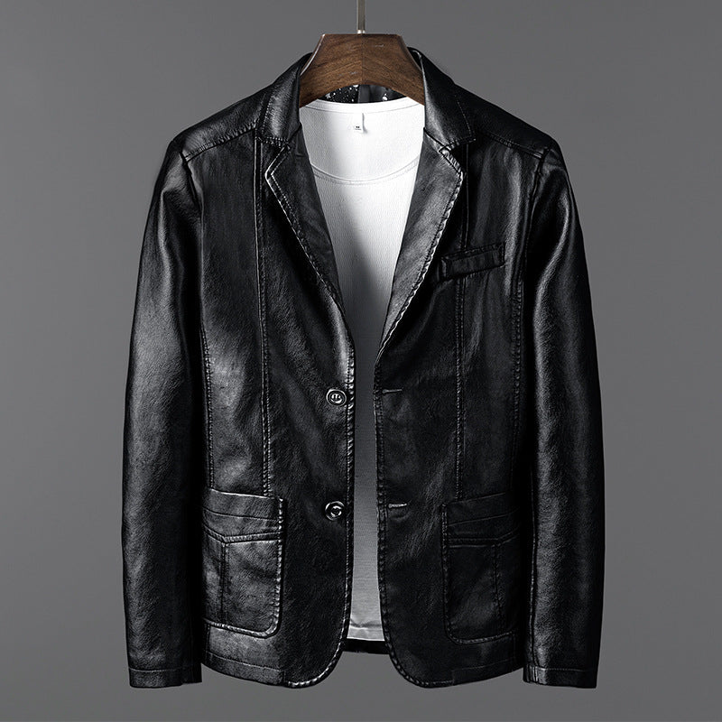 Men's leather look blazer jacket in blazer cut with lapel collar and patch pockets Chichicherry