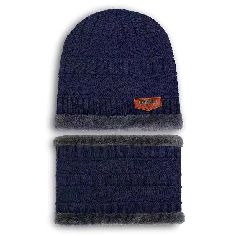 Knitted beanie with scarf, lined, men, winter