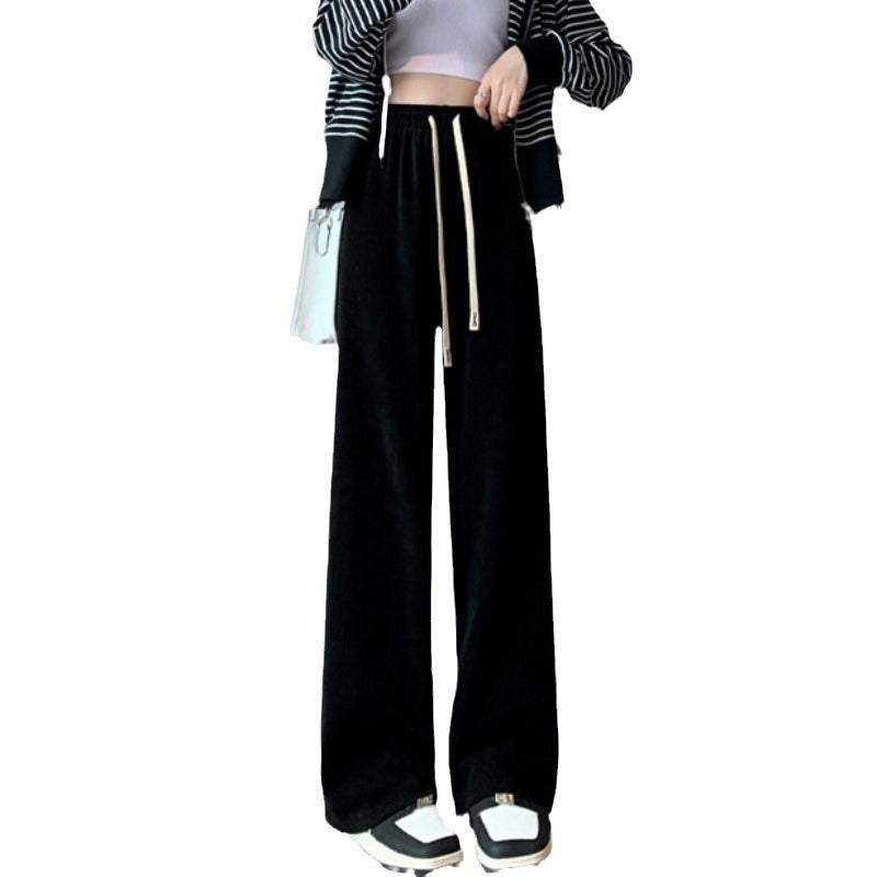 Loose cord pants with wide leg