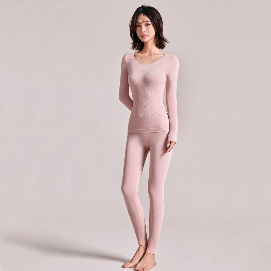 Women's thermal underwear set, seamless, striped