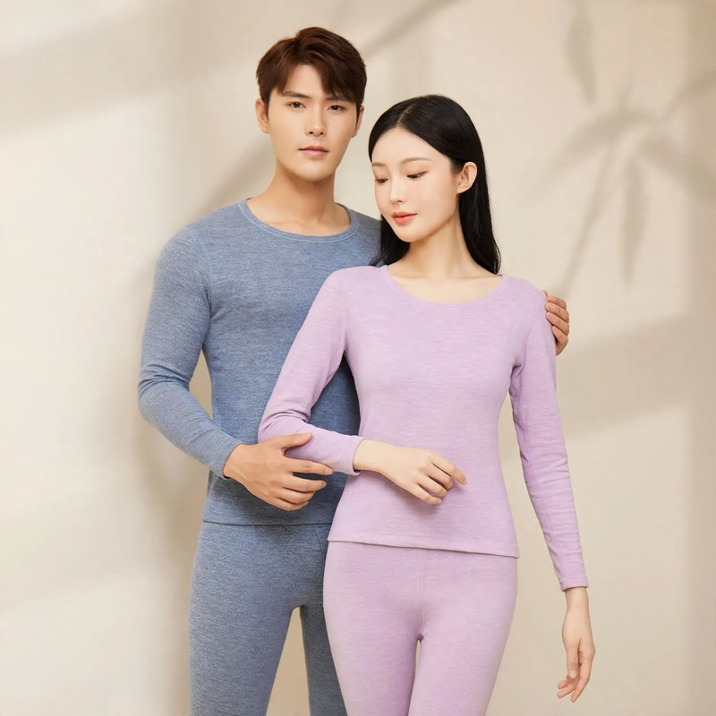 Thermal underwear set for couples, lined, round neck