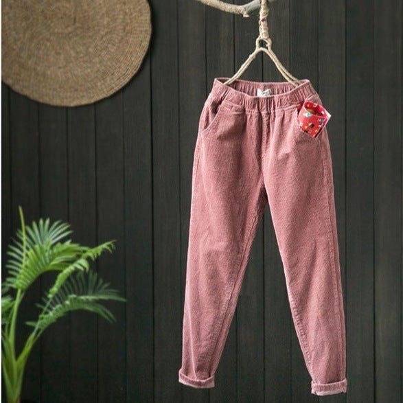 Women's corduroy trousers, loose fit, lined