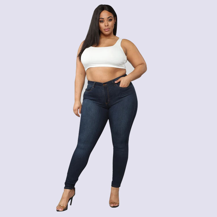 Women's High-Waist-Stretch-Skinny-Jeans for Curvy-Figures Chichicherry