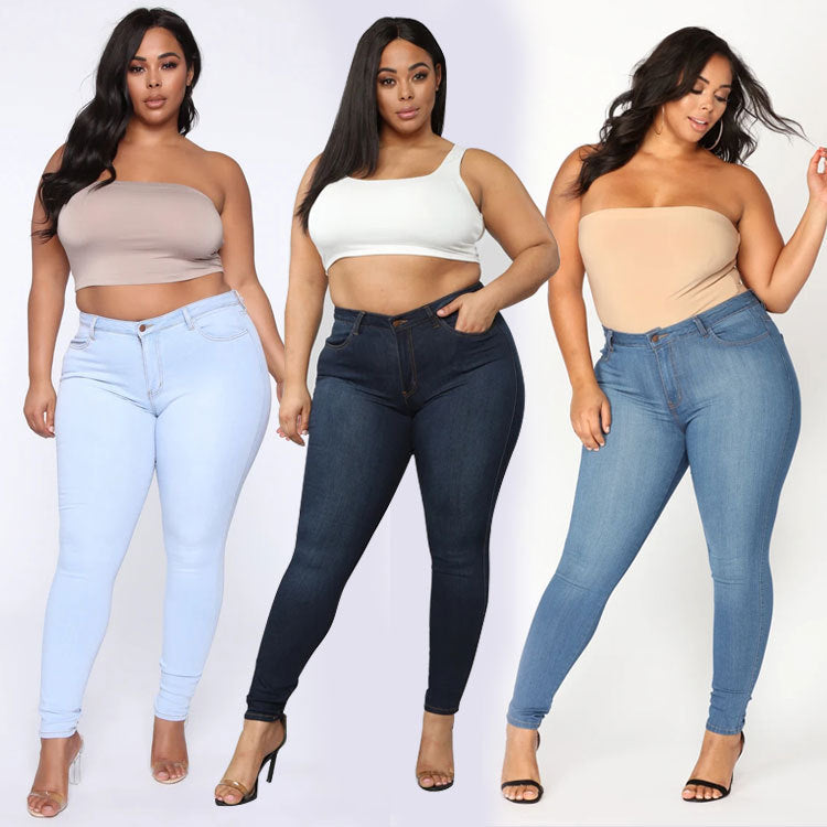 Women's High-Waist-Stretch-Skinny-Jeans for Curvy-Figures Chichicherry