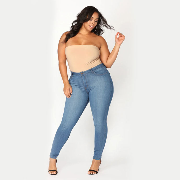 Women's High-Waist-Stretch-Skinny-Jeans for Curvy-Figures Chichicherry