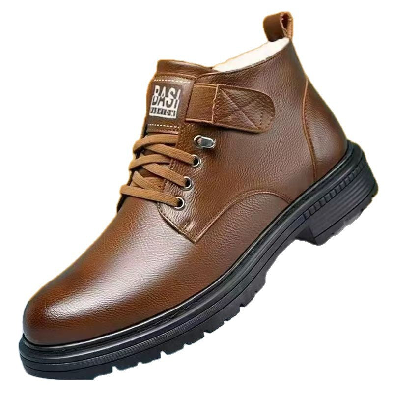 Padded men's winter boots, slip-resistant, synthetic leather
