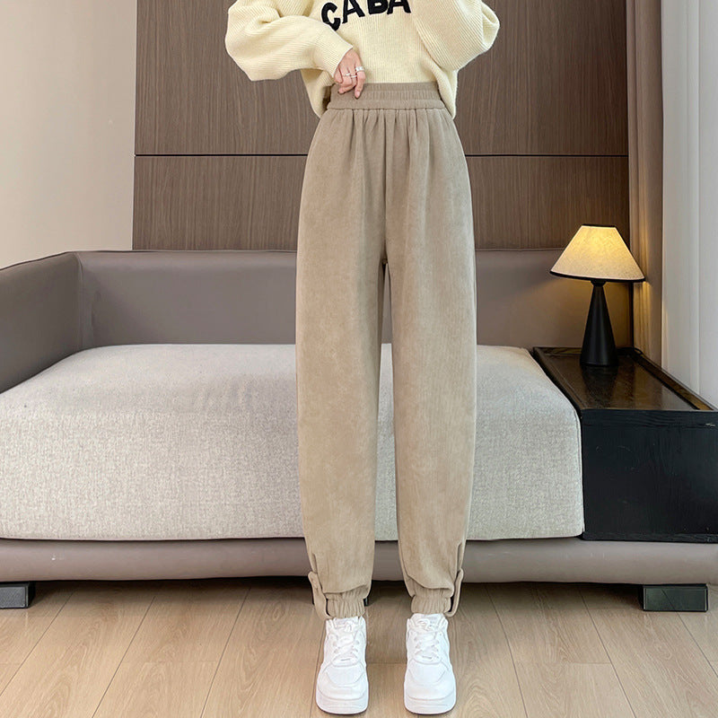 Women's Casual Pants made of Chenille with Cuffs