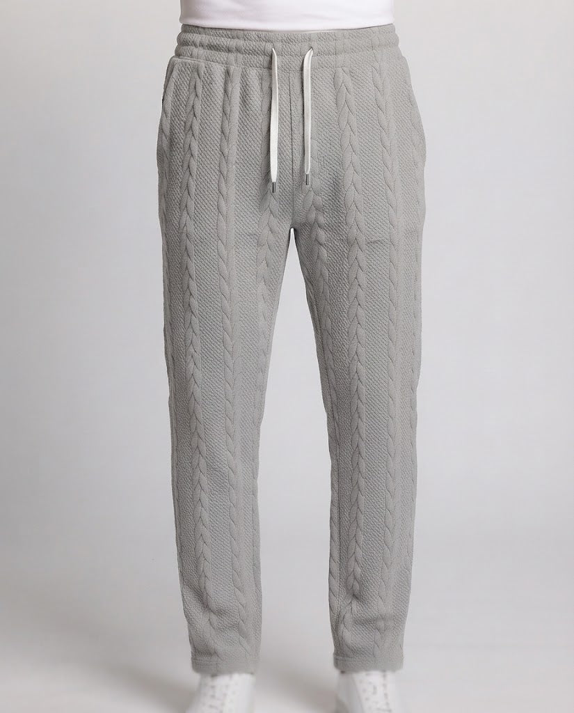 Men's Loose Fit Knitted Jogging Pants with Cable Knit Chichicherry
