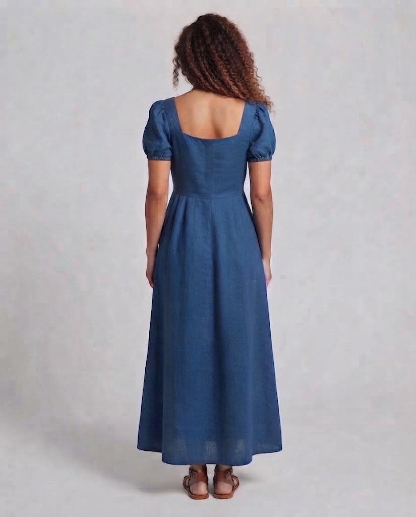 Women Elegant Maxi Dress with Puff Sleeves and Waistband Chichicherry