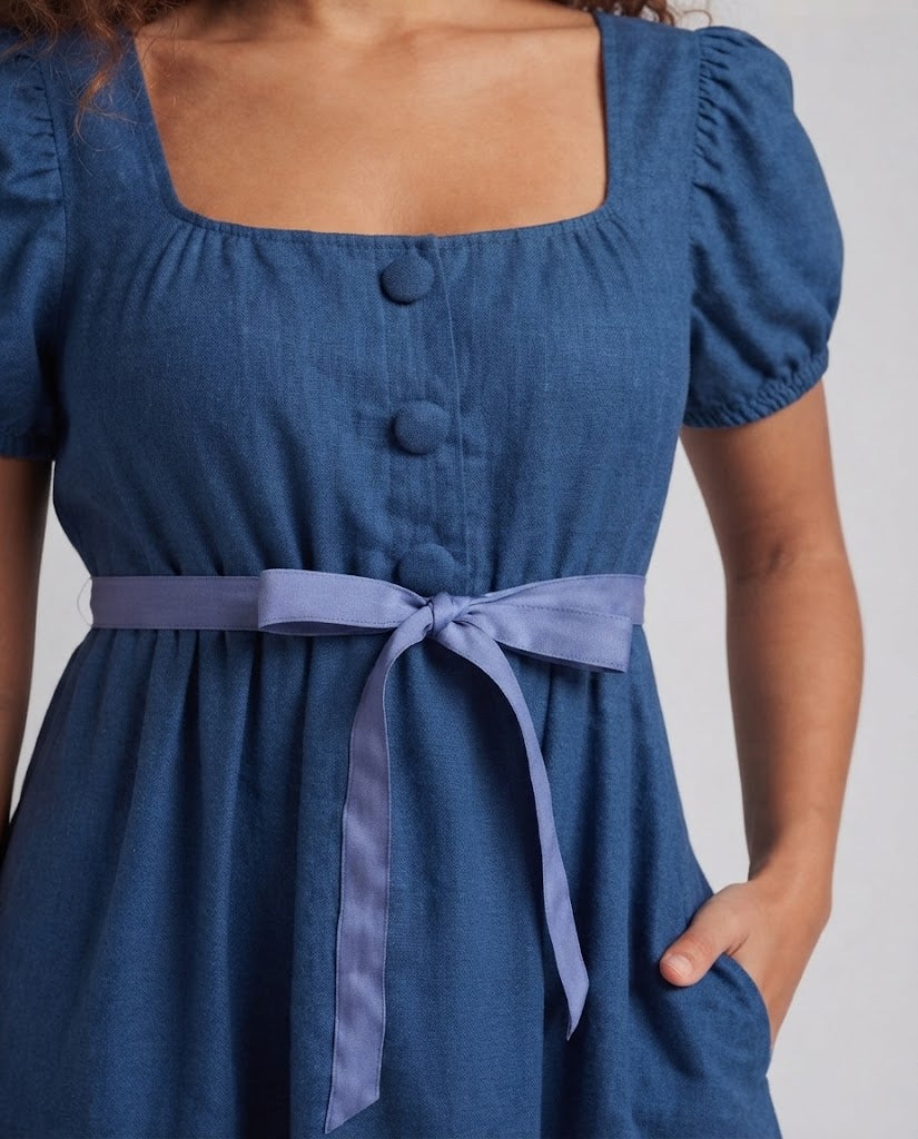 Women Elegant Maxi Dress with Puff Sleeves and Waistband Chichicherry