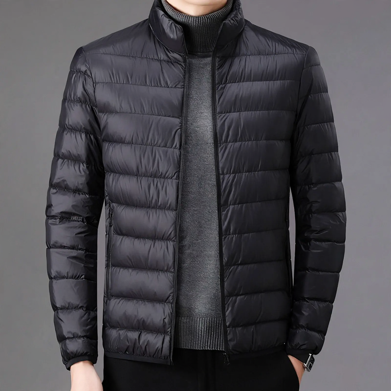 Light men's padded jacket with stand-up collar