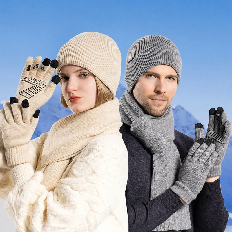 Winter Set: Knitted hat, scarf, and gloves