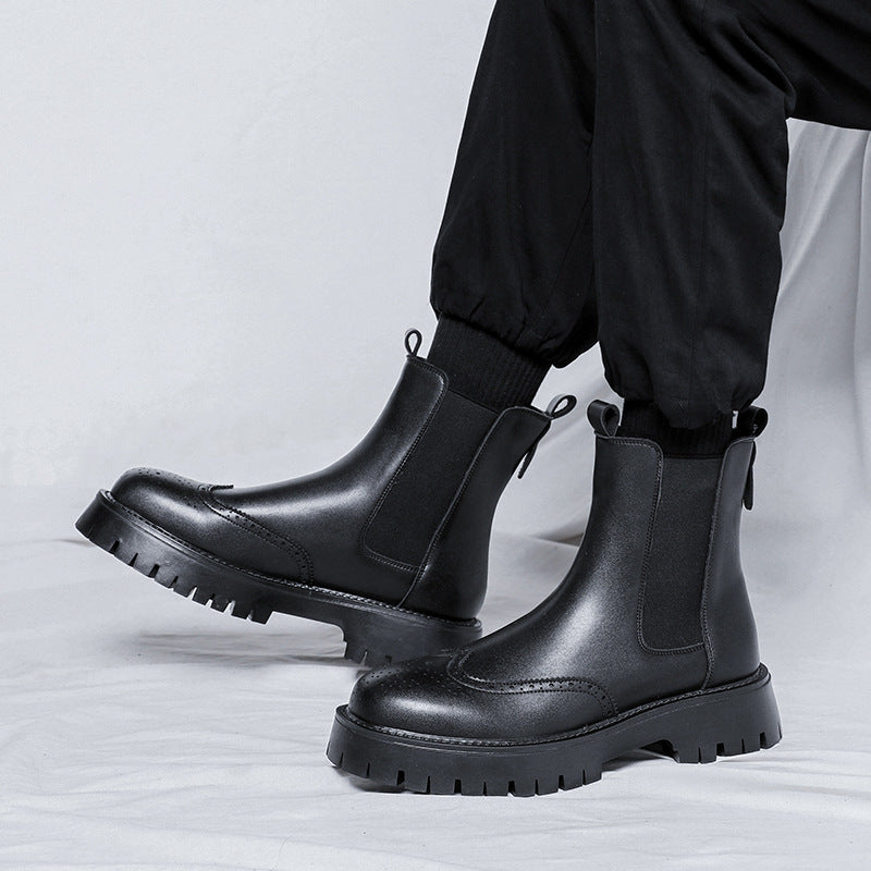Men's Chelsea Boots, Brogue Design, Rubber Sole