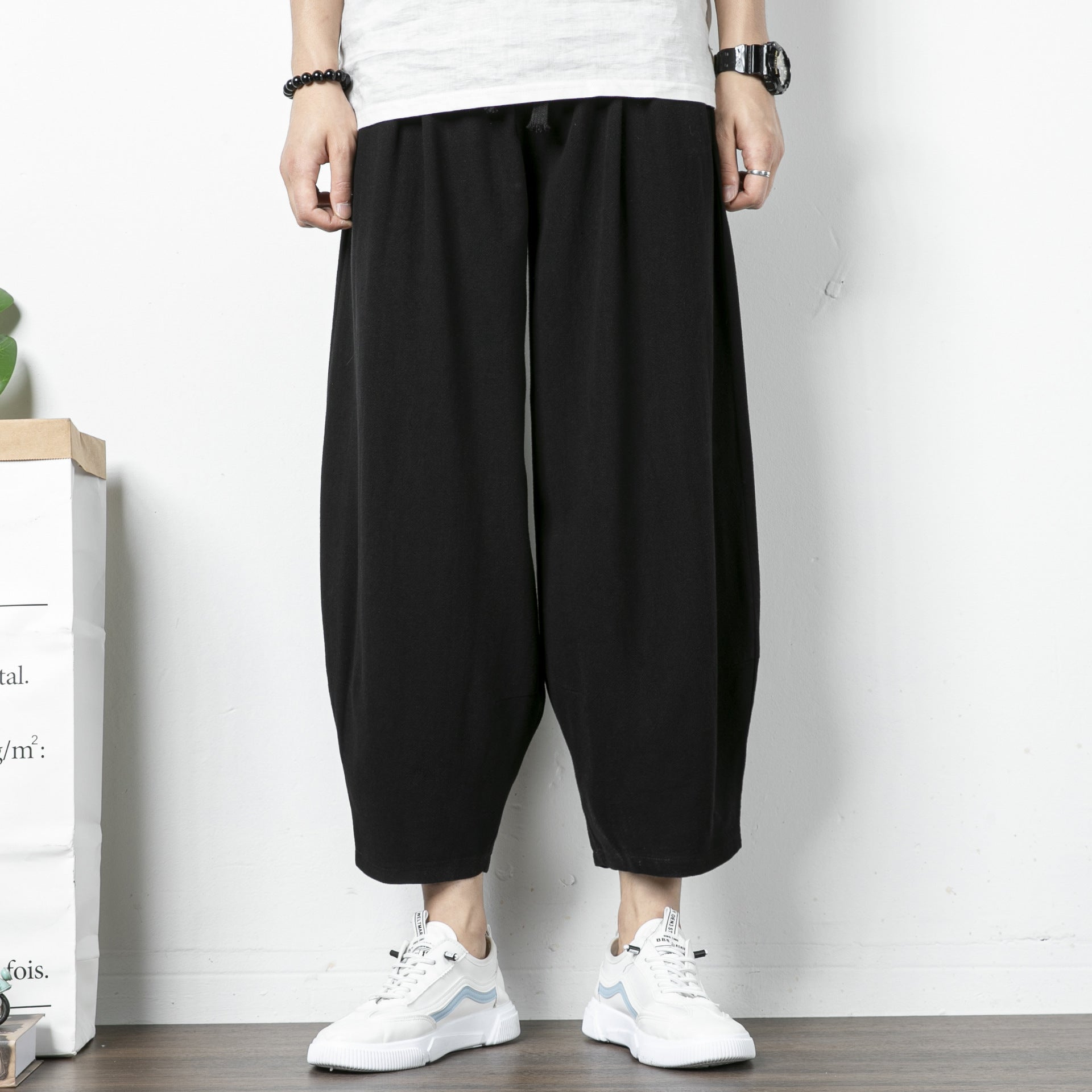 Men's Casual Palazzo Pants with Drawstring and Tapered Ankle Cuff Chichicherry