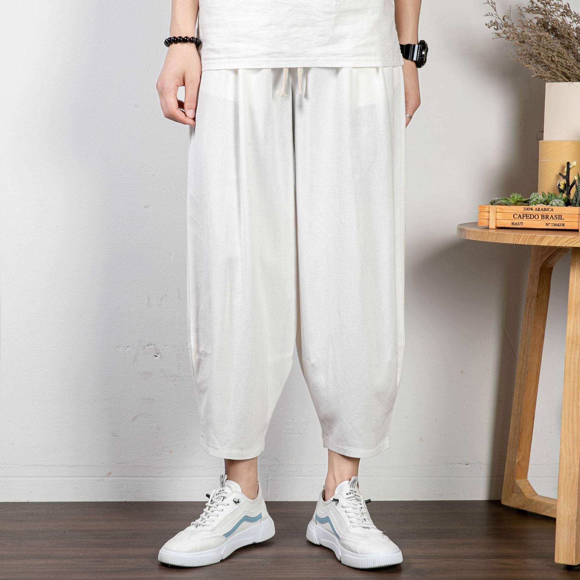 Men's Casual Palazzo Pants with Drawstring and Tapered Ankle Cuff Chichicherry