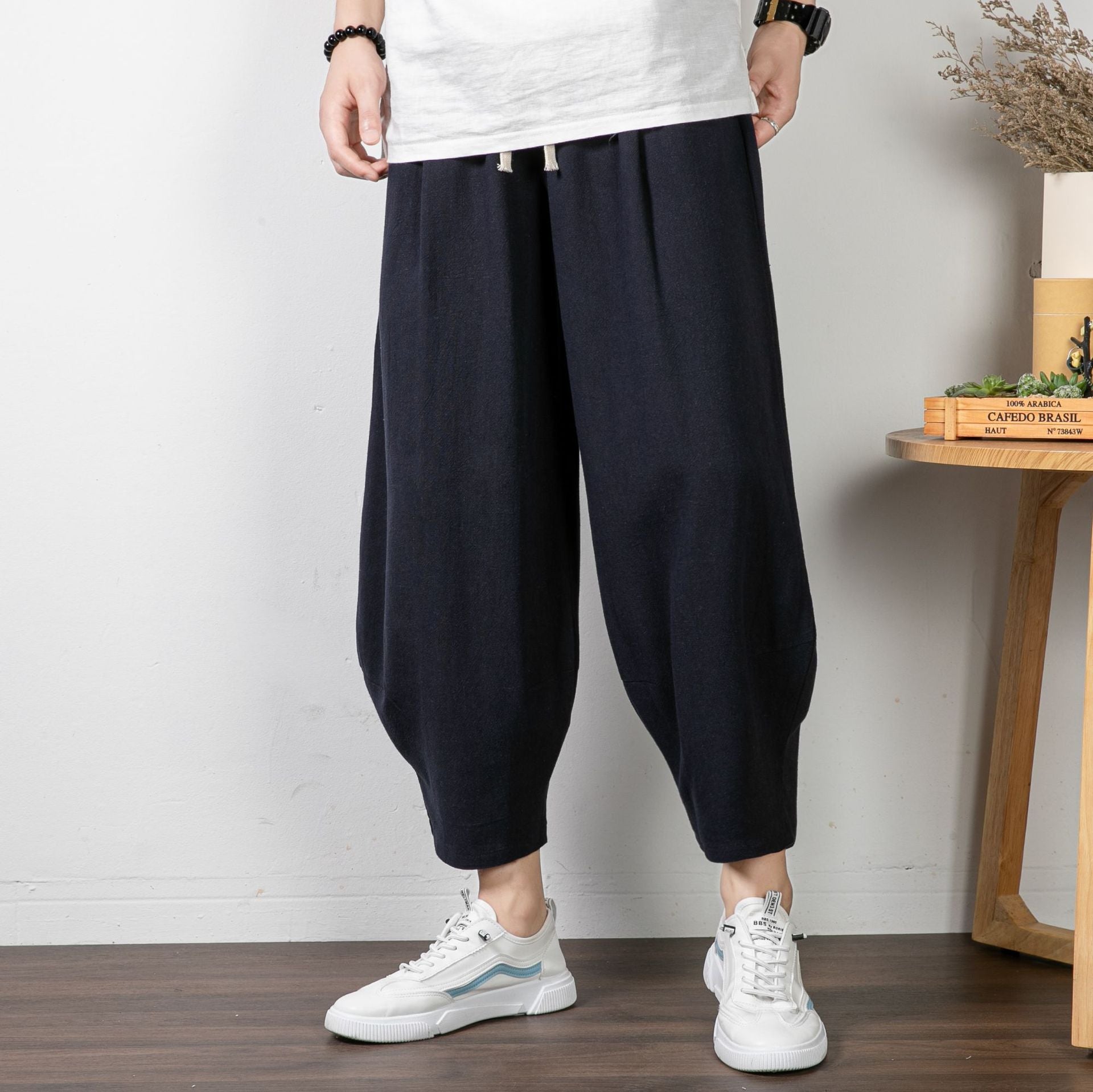 Men's Casual Palazzo Pants with Drawstring and Tapered Ankle Cuff Chichicherry
