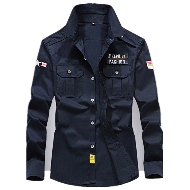 Men's utility shirt jacket made of lightweight cotton canvas with rolled sleeves and chest patch pockets Chichicherry