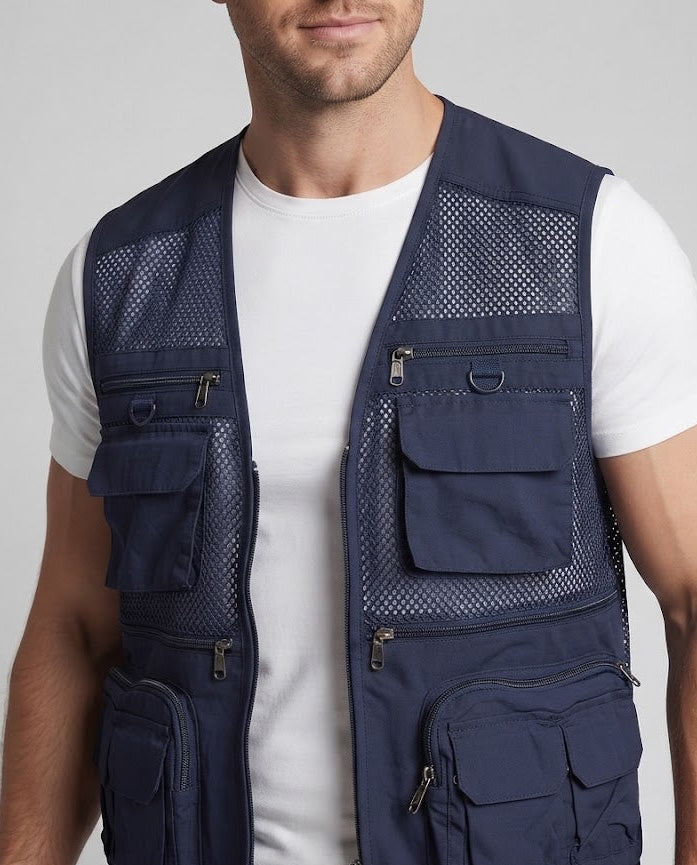 Men's multifunctional mesh utility vest with multiple pockets Chichicherry