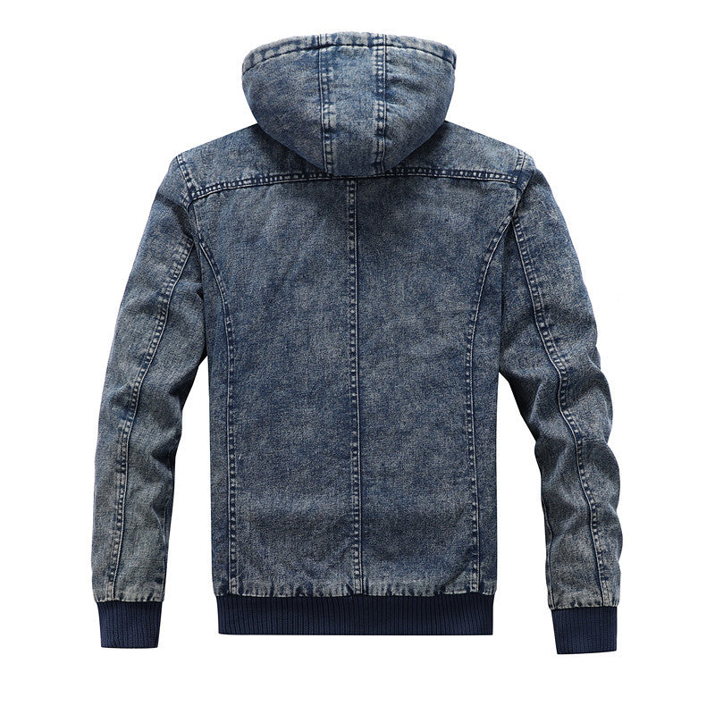 Men's Utility Denim Jacket with Hood and Thermal Teddy Lining Chichicherry