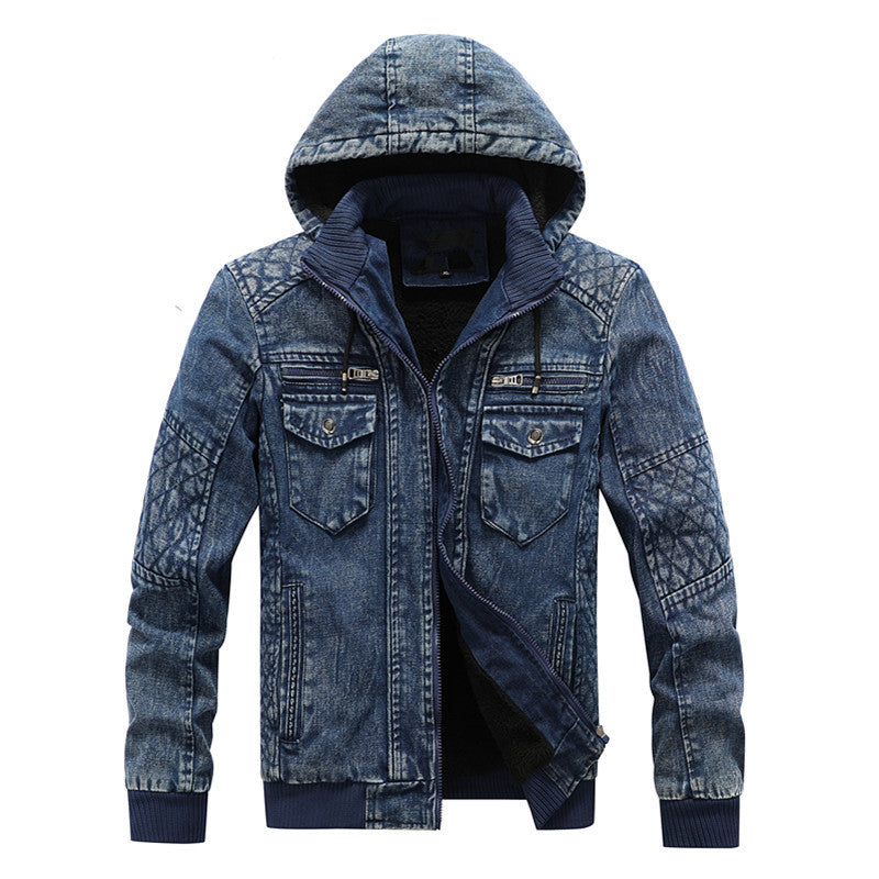 Men's denim jacket with hood and teddy lining in washed vintage look Chichicherry