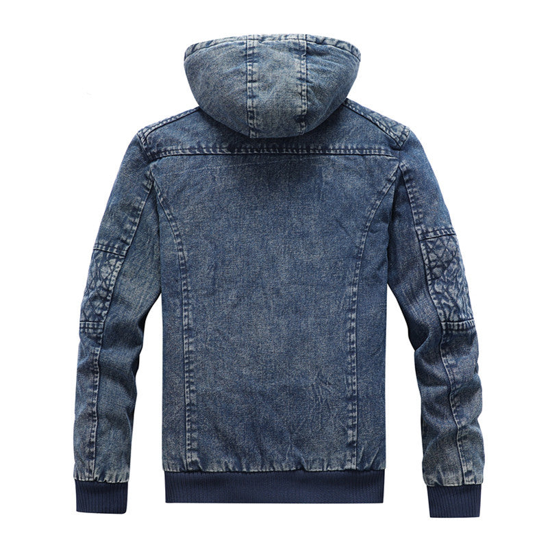 Men's denim jacket with hood and teddy lining in washed vintage look Chichicherry