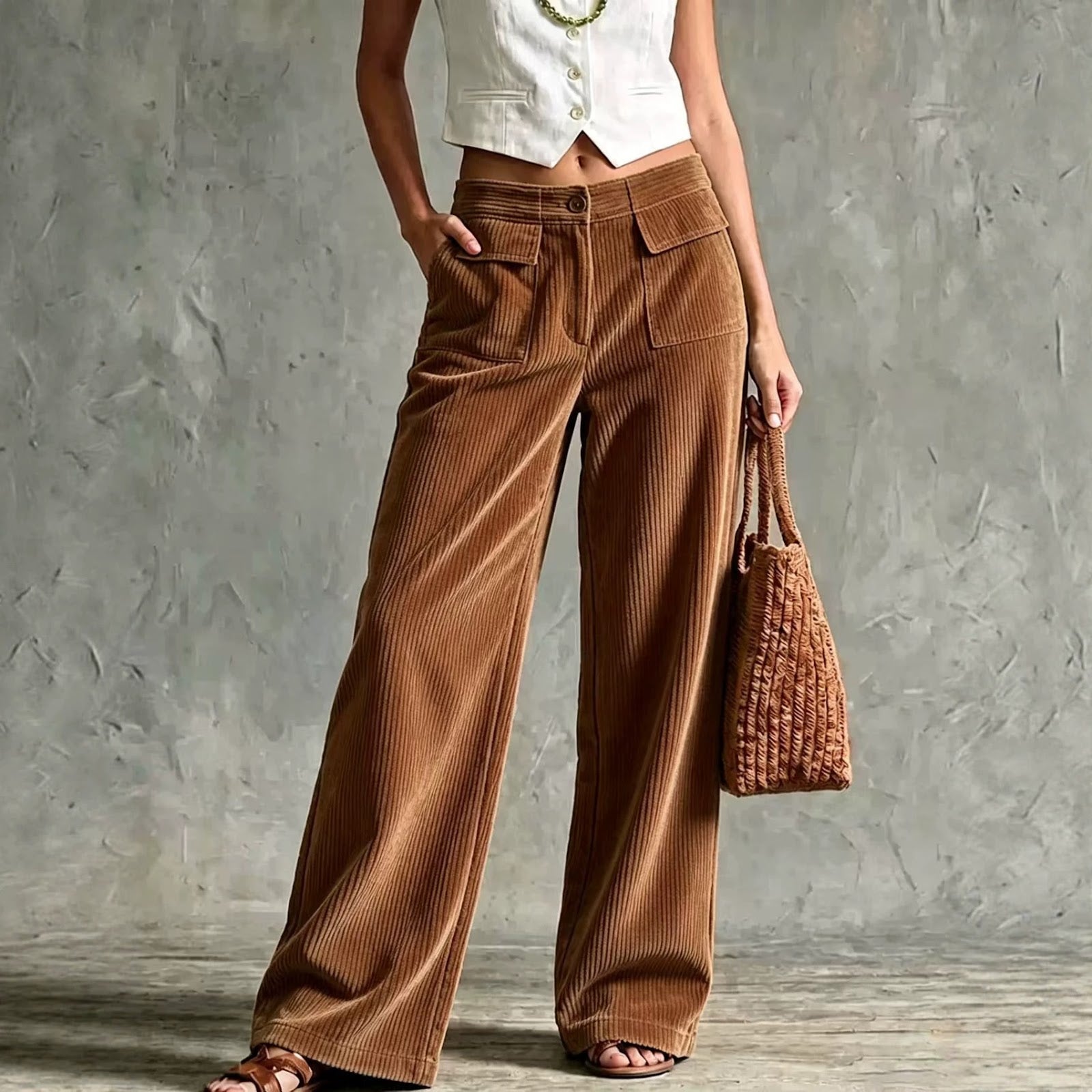Kord-wide pants with high waist and pockets