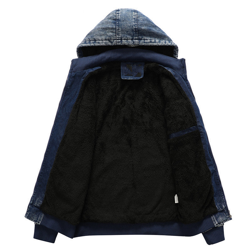 Men's Utility Denim Jacket with Hood and Thermal Teddy Lining Chichicherry