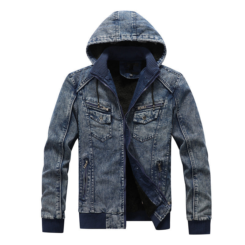 Men's Utility Denim Jacket with Hood and Thermal Teddy Lining Chichicherry