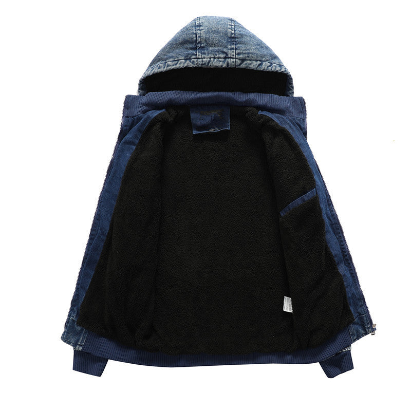 Men's denim jacket with hood and teddy lining in washed vintage look Chichicherry