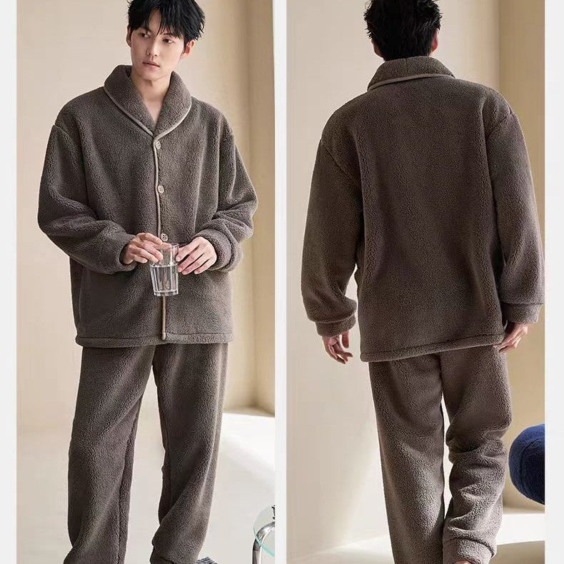 Padded men's loungewear made of lamb fleece imitation
