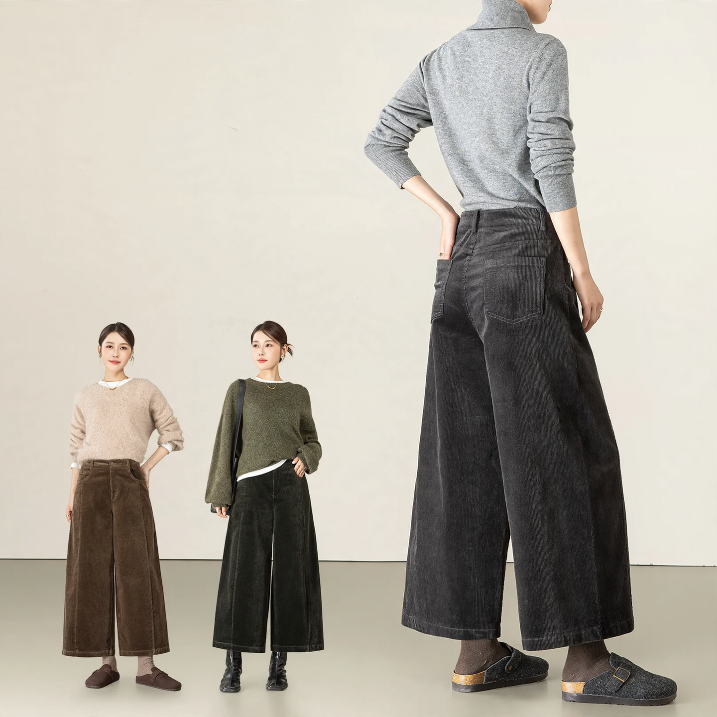 Cord pants in cocoon shape, 7/8 length