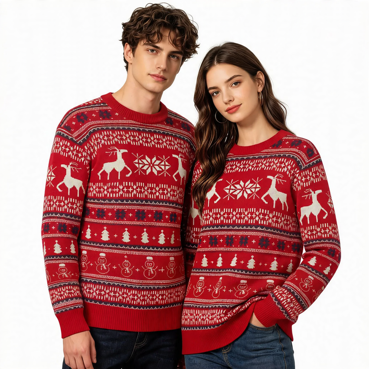 Christmas knitted sweater with reindeer motif