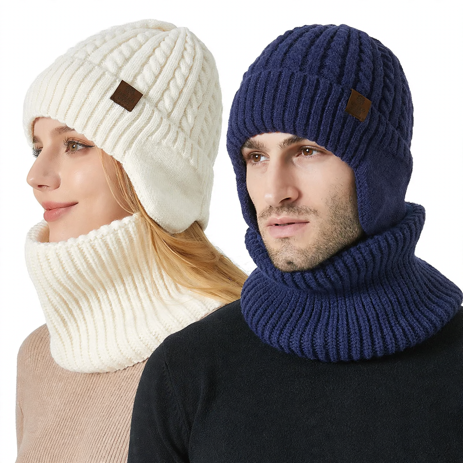 Unisex Knit Beanie and Scarf Set, warm, with ear protection