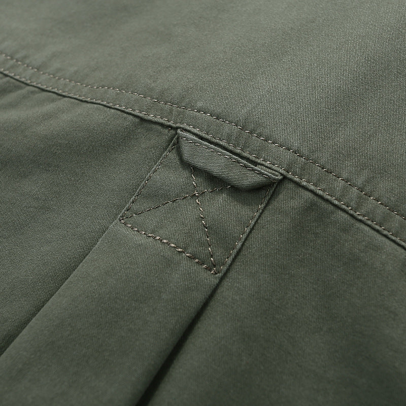 Men's Long Sleeve Canvas Shirt in Utility Style with Chest Pockets and Standing Collar Chichicherry