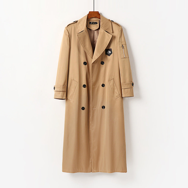 Men's Long Double-Breasted Trench Coat with Epaulettes and Sleeve Pocket Chichicherry