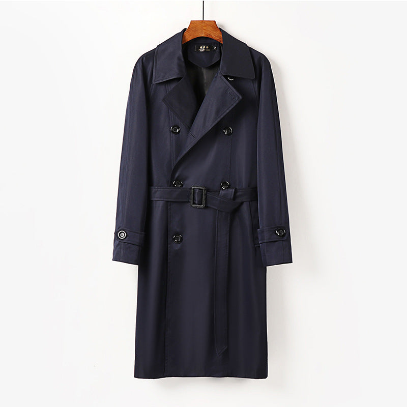 Men Water-Repellent Double-Breasted Trench Coat with Wide Lapels and Knee-Length Chichicherry