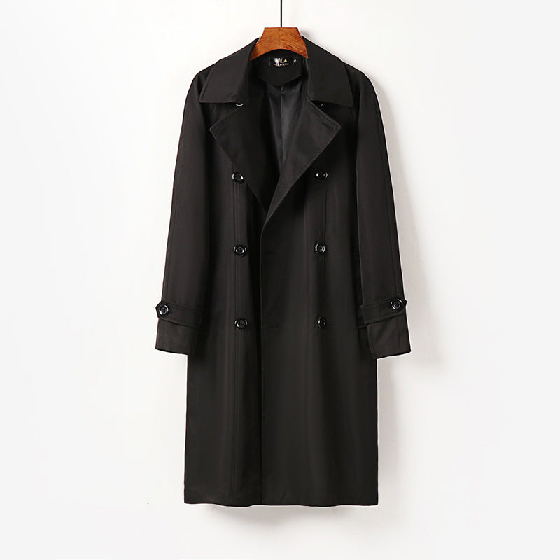 Men Water-Repellent Double-Breasted Trench Coat with Wide Lapels and Knee-Length Chichicherry