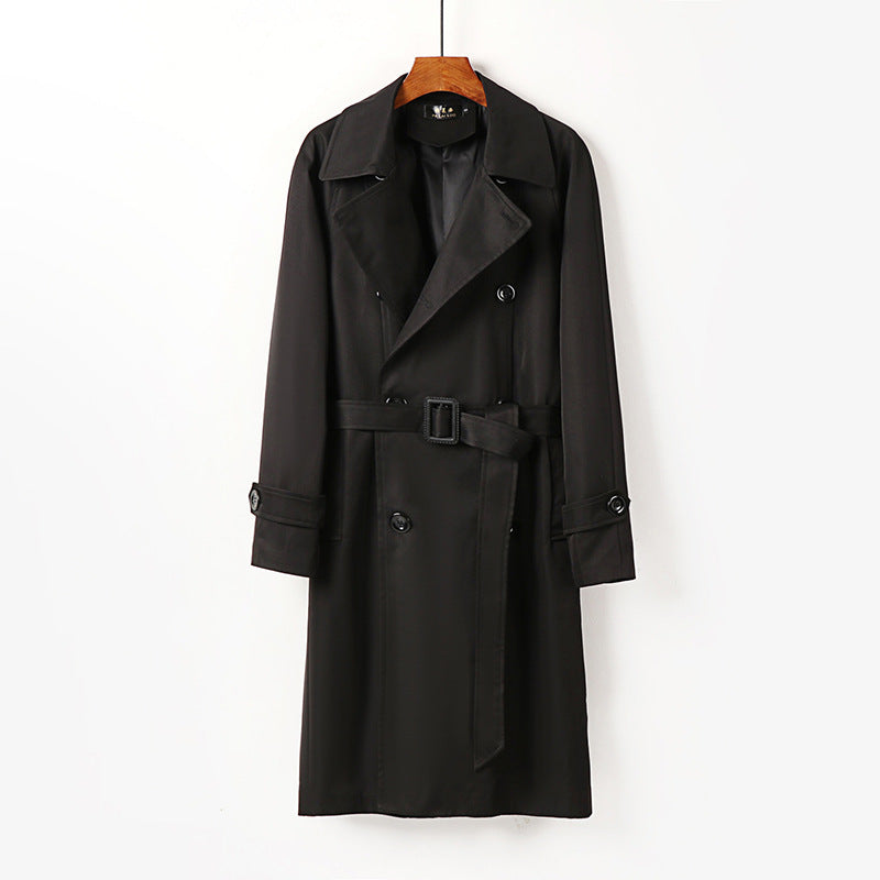 Men Water-Repellent Double-Breasted Trench Coat with Wide Lapels and Knee-Length Chichicherry