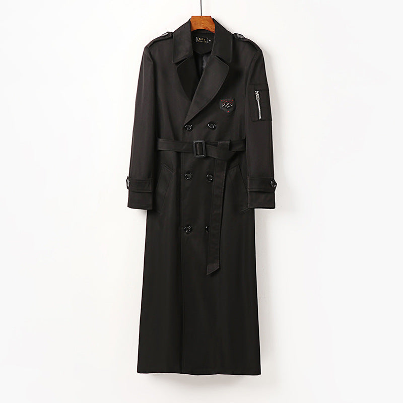 Men's Long Double-Breasted Trench Coat with Epaulettes and Sleeve Pocket Chichicherry