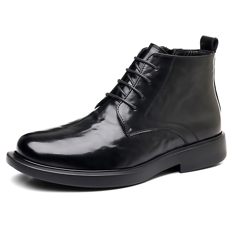 Padded men's leather boots for winter