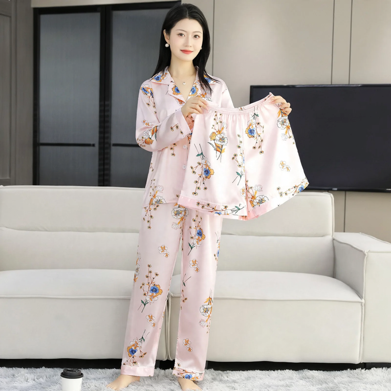 Elegant 3-piece ice silk house suit set for women