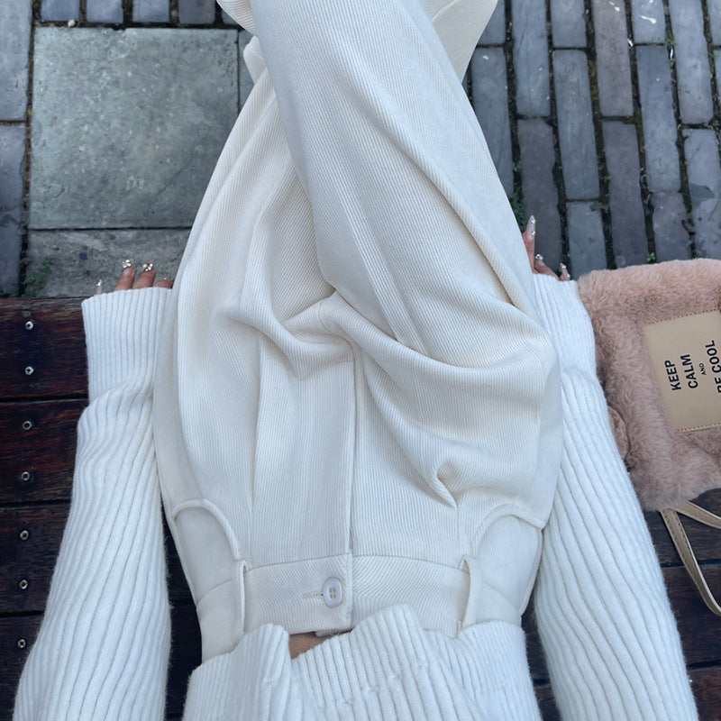 Quilted corduroy pants with wide leg, high waist