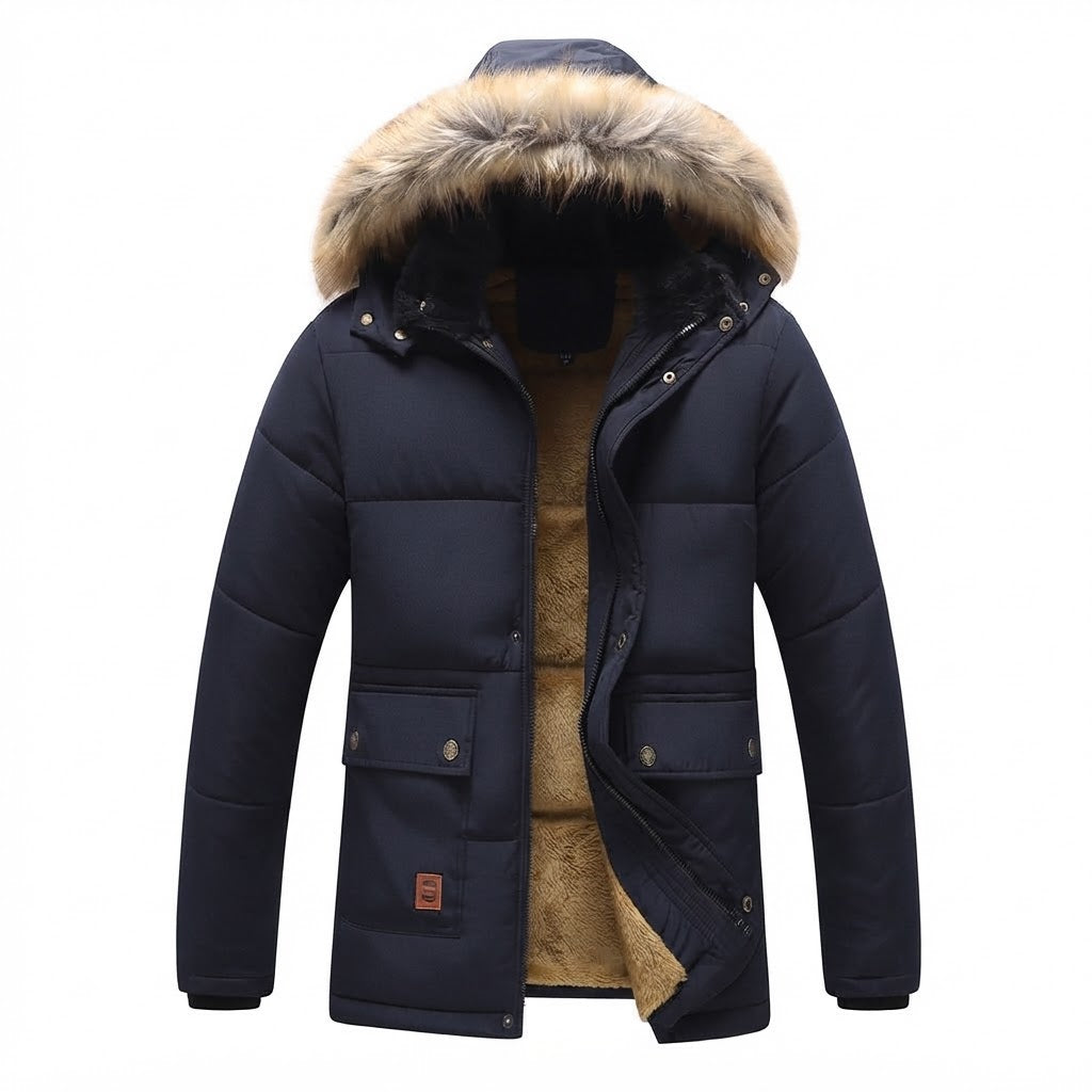 Men's insulated winter parka with thick teddy lining, detachable faux fur hood, and multifunctional pockets Chichicherry
