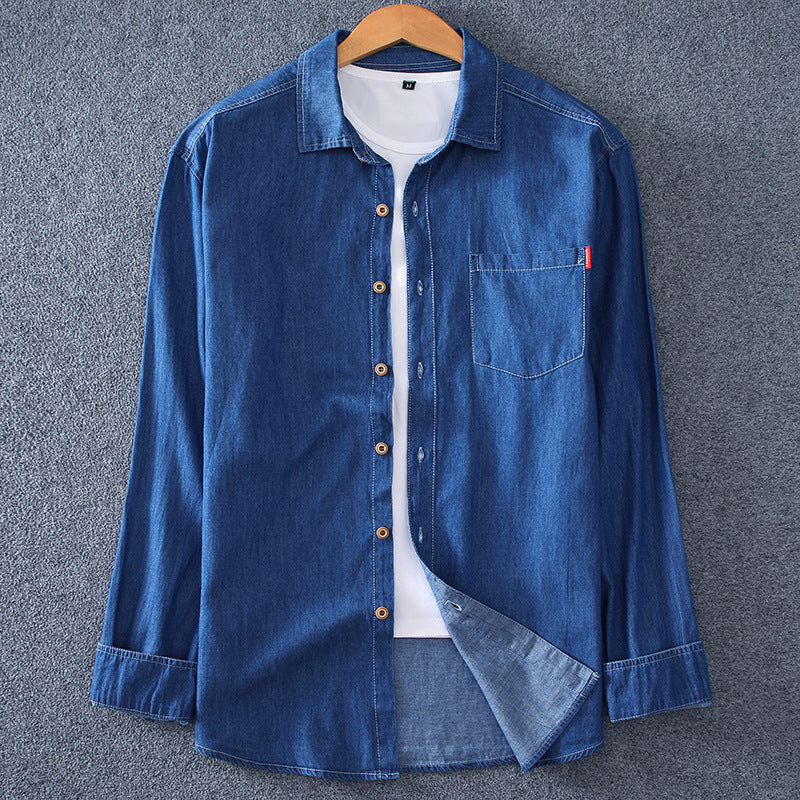 Men's Lightweight Denim Shirt with Chest Pocket and Classic Shirt Collar Chichicherry